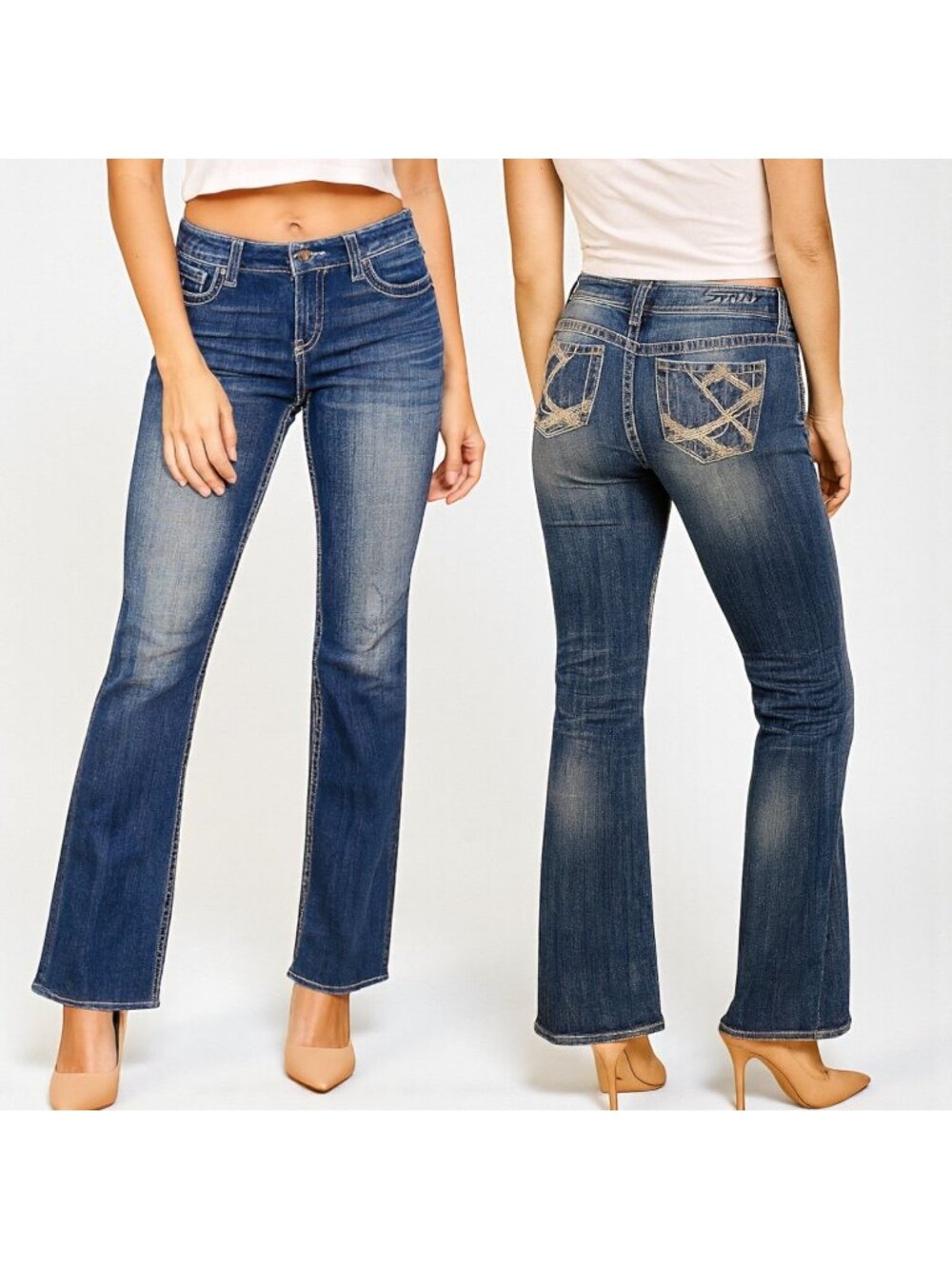 Silver Jeans Womens Aiko Bootcut Low Rise Stretch Denim Embroidered Size W28 L31